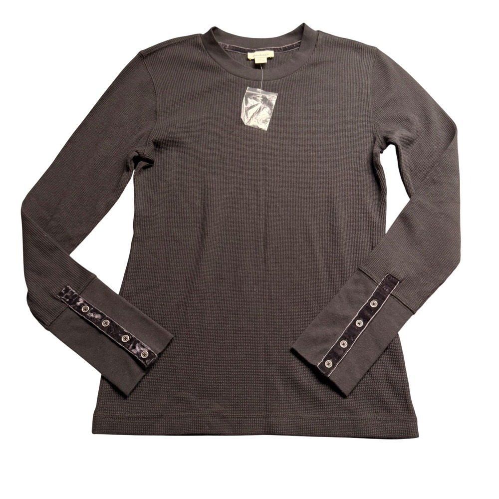 Sundance Womens Gray Waffle Knit Thermal Top Velvet Button Cuff Small